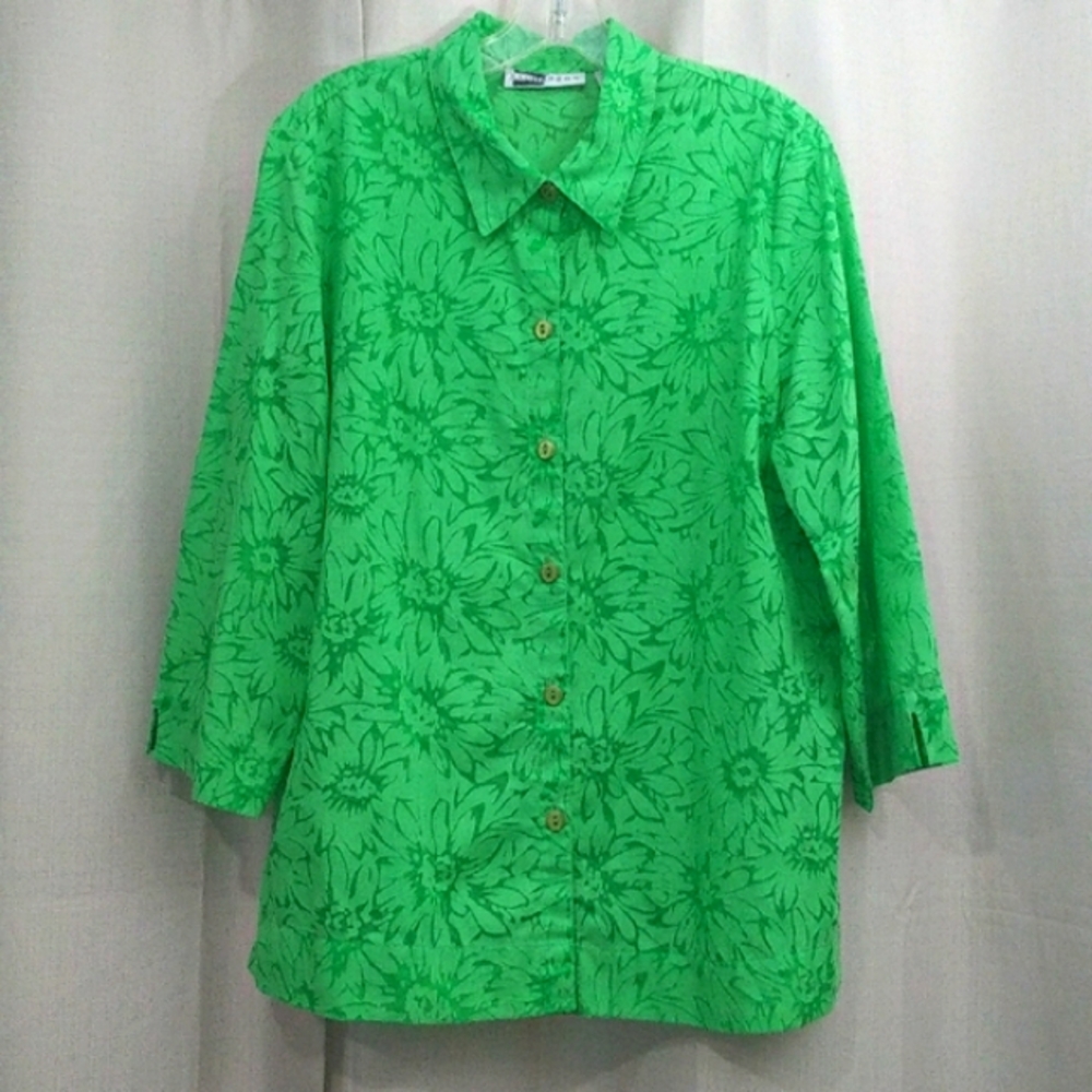 SAGHARBOR Green Floral Button-Up Shirt Large